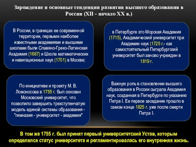 Зарождение и основные тенденции развития высшего образования в России (XII - начало
