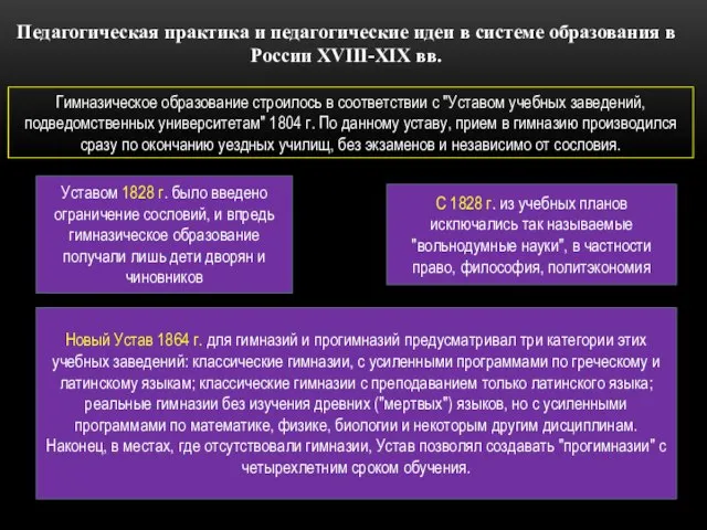 Педагогическая практика и педагогические идеи в системе образования в России XVIII-XIX вв.