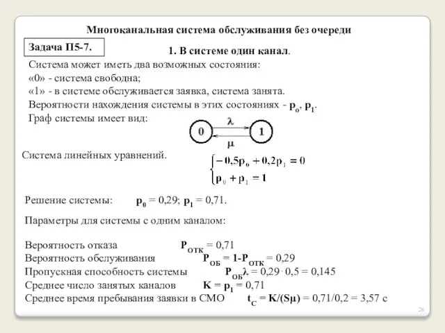 Многоканальная система обслуживания без очереди Задача П5-7. Система линейных уравнений. Система может