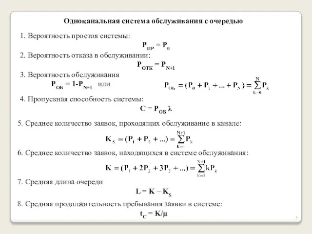 Одноканальная система обслуживания с очередью 1. Вероятность простоя системы: PПР = P0