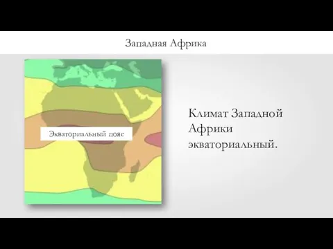 Экваториальный пояс Климат Западной Африки экваториальный. Западная Африка