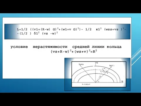 L=1/2 ((v1+(R-w) Ω)2+(w1+v Ω)2)- 1/2 κ12 (wss+vs )2- -(1/2 ) δ12 (vs