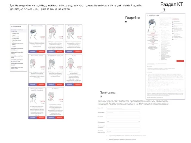 При наведение на принадлежность исследования, проваливаемся в интерактивный прайс Где видно описание,