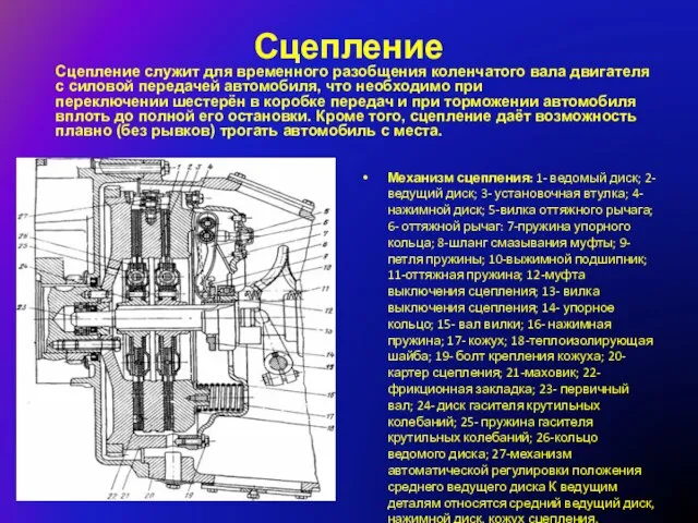 Сцепление Сцепление служит для временного разобщения коленчатого вала двигателя с силовой передачей