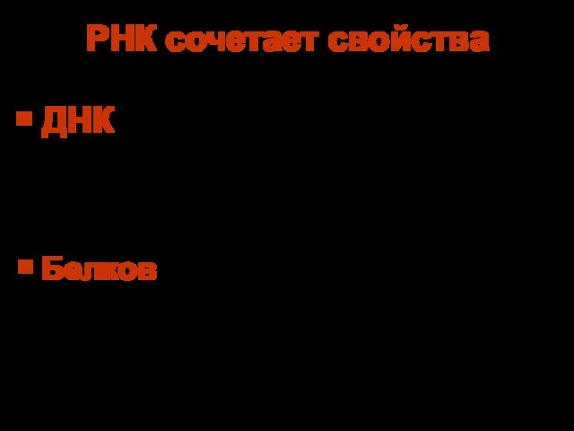 ДНК – принцип комплементарности, позволяющий матричное копирование молекулы Белков – трехмерную структуру,