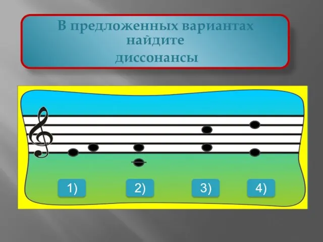 В предложенных вариантах найдите диссонансы 1) 2) 3) 4)