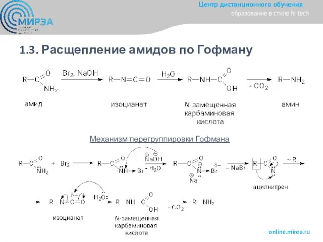 1.3. Расщепление амидов по Гофману Механизм перегруппировки Гофмана