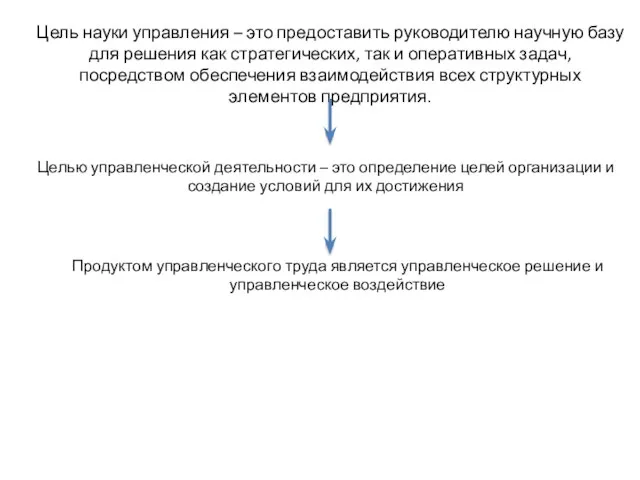 Цель науки управления – это предоставить руководителю научную базу для решения как