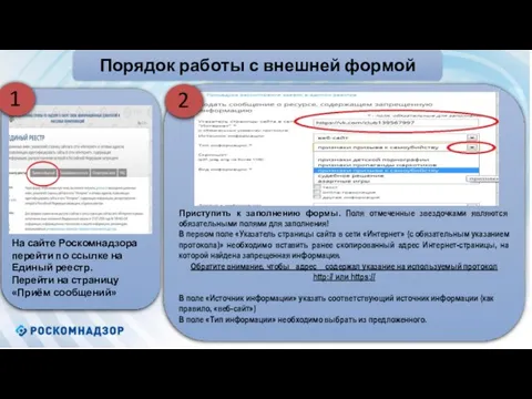 Порядок работы с внешней формой На сайте Роскомнадзора перейти по ссылке на