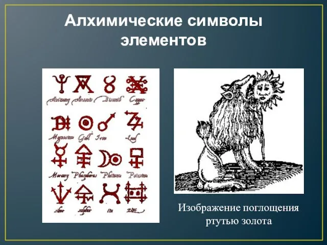 Алхимические символы элементов Изображение поглощения ртутью золота