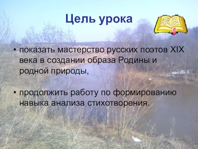 Цель урока показать мастерство русских поэтов XIX века в создании образа Родины