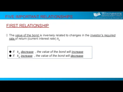 FIRST RELATIONSHIP The value of the bond is inversely related to changes