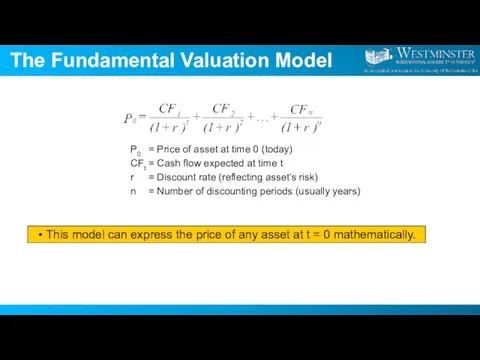 The Fundamental Valuation Model This model can express the price of any
