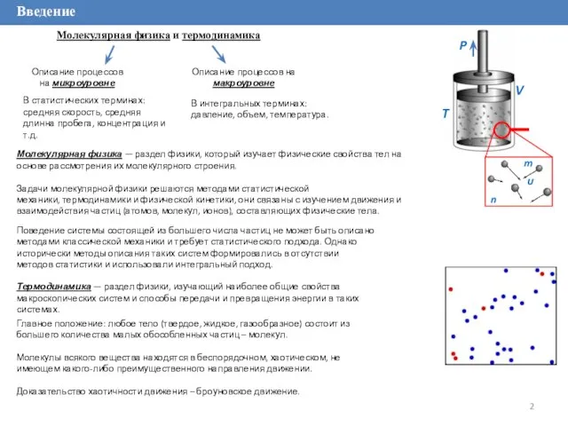 Введение Молекулярная физика и термодинамика P V T m υ n Термодинамика