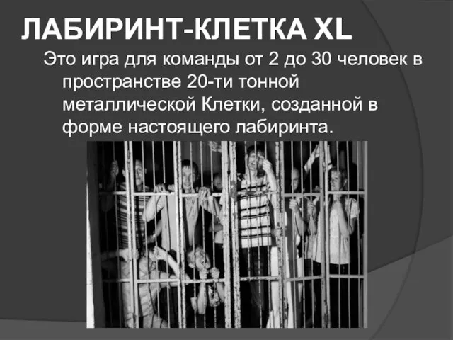 ЛАБИРИНТ-КЛЕТКА XL Это игра для команды от 2 до 30 человек в