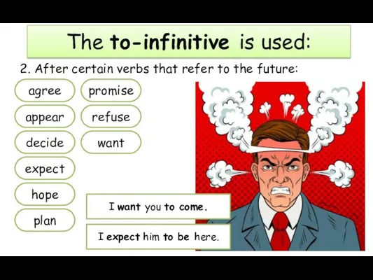 2. After certain verbs that refer to the future: The to-infinitive is