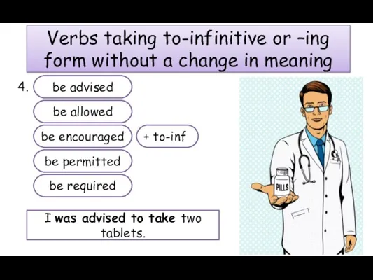 Verbs taking to-infinitive or –ing form without a change in meaning 4.
