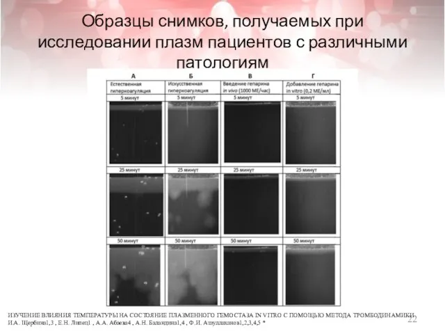 Образцы снимков, получаемых при исследовании плазм пациентов с различными патологиям ИЗУЧЕНИЕ ВЛИЯНИЯ