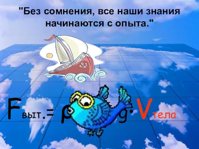 "Без сомнения, все наши знания начинаются с опыта." Fвыт.= ρ жидк.•g•Vтела