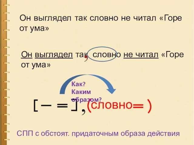 Он выглядел так словно не читал «Горе от ума» Он выглядел так