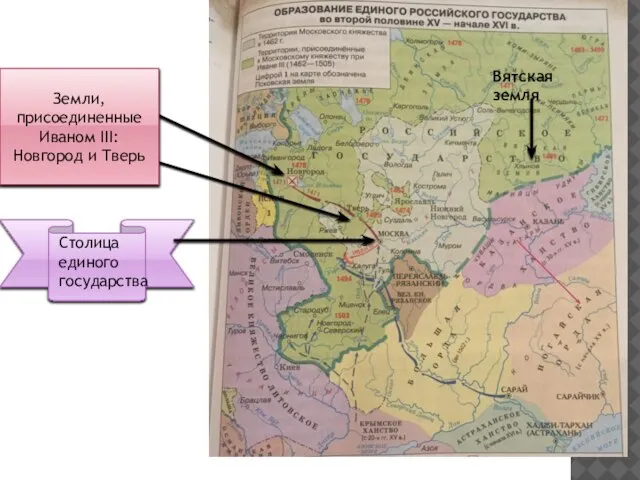 Столица единого государства Земли, присоединенные Иваном III: Новгород и Тверь Вятская земля
