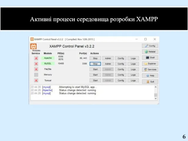 6 Активні процеси середовища розробки XAMPP