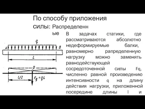 Распределенные В задачах статики, где рассматриваются абсолютно недеформируемые балки, равномерно рапределенную нагрузку