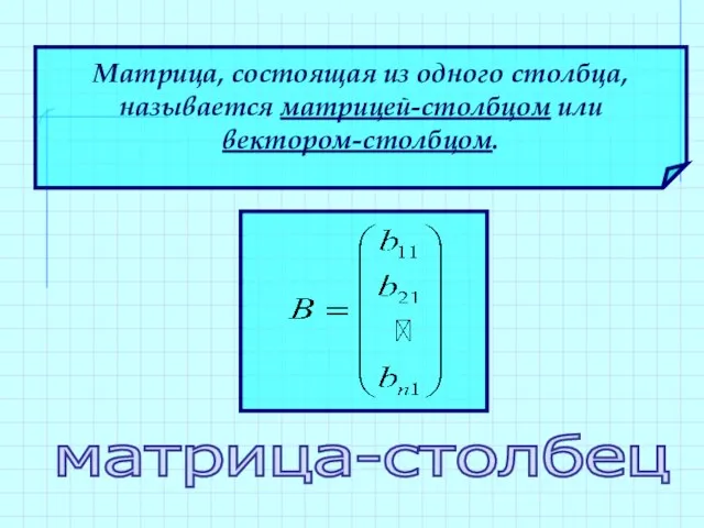 Матрица, состоящая из одного столбца, называется матрицей-столбцом или вектором-столбцом. матрица-столбец