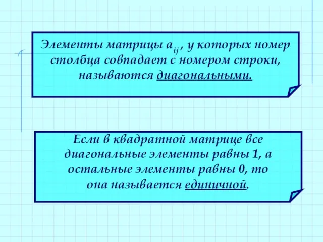 Элементы матрицы aij , у которых номер столбца совпадает с номером строки,