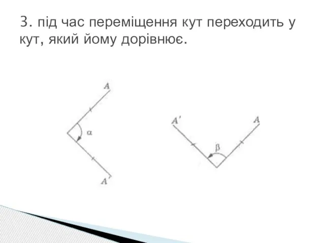 3. під час переміщення кут переходить у кут, який йому дорівнює.