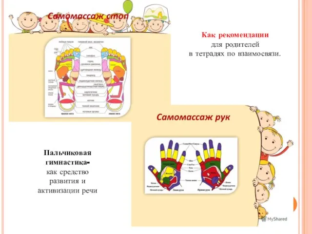 Пальчиковая гимнастика- как средство развития и активизации речи Как рекомендации для родителей в тетрадях по взаимосвязи.