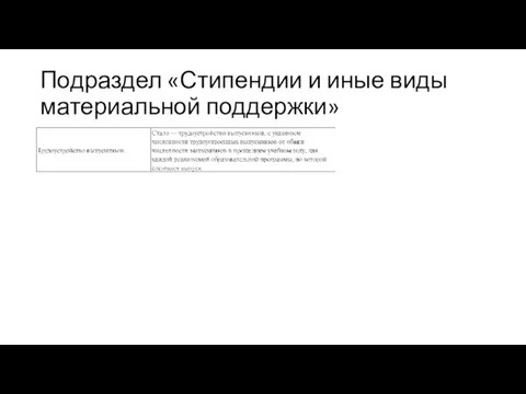 Подраздел «Стипендии и иные виды материальной поддержки»