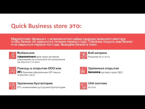 Quick Business store это: Маркетплейс франшиз с возможностью найма (аренды) внешнего ментора