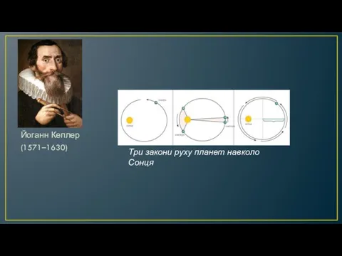 Йоганн Кеплер (1571–1630) Три закони руху планет навколо Сонця