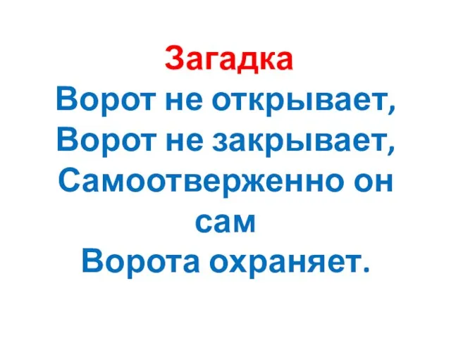 Загадка Ворот не открывает, Ворот не закрывает, Самоотверженно он сам Ворота охраняет.