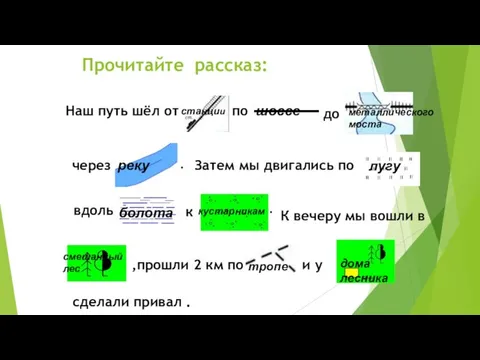 Прочитайте рассказ: Наш путь шёл от по до через . Затем мы