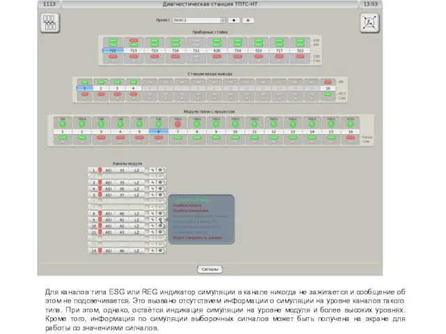 Для каналов типа ESG или REG индикатор симуляции в канале никогда не