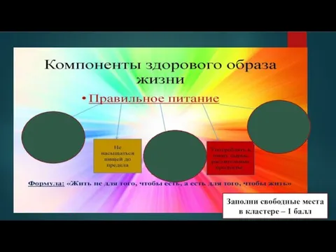 побелка потолка увлечение охотой радость от встречи Заполни свободные места в кластере – 1 балл