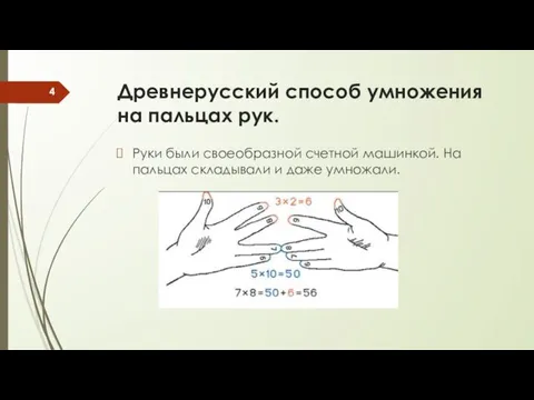 Древнерусский способ умножения на пальцах рук. Руки были своеобразной счетной машинкой. На