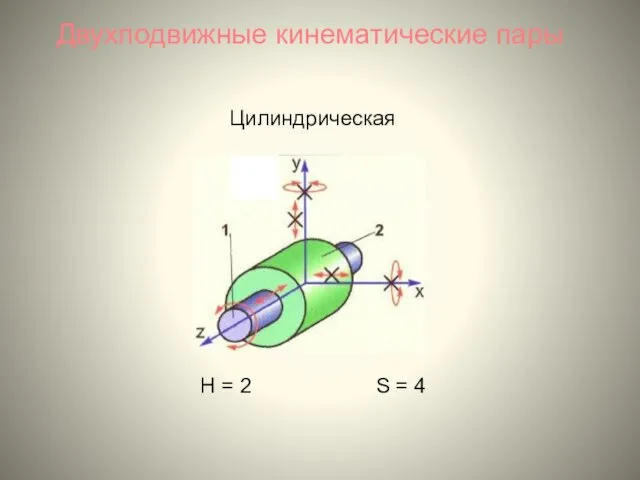 Двухподвижные кинематические пары Цилиндрическая H = 2 S = 4