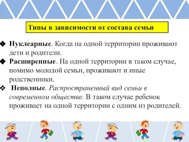 Типы в зависимости от состава семьи Нуклеарные. Когда на одной территории проживают