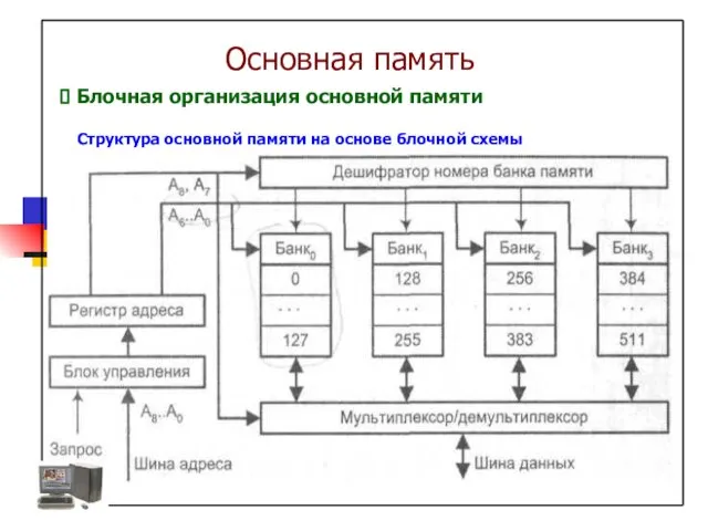 Основная память Структура основной памяти на основе блочной схемы Блочная организация основной памяти