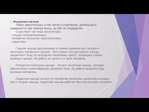 2. Мышечная система Любая двигательная, в том числе и спортивная, деятельность совершается