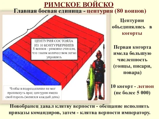 Первая когорта имела большую численность (гонцы, писари, повара) Центурии объединялись в когорты