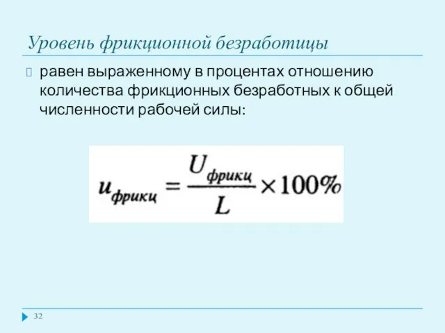 Уровень фрикционной безработицы равен выраженному в процентах отношению количества фрикционных безработных к общей численности рабочей силы: