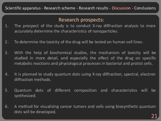 Research prospects: The prospect of the study is to conduct X-ray diffraction