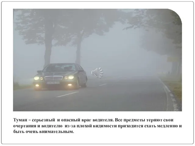 Туман – серьезный и опасный враг водителя. Все предметы теряют свои очертания