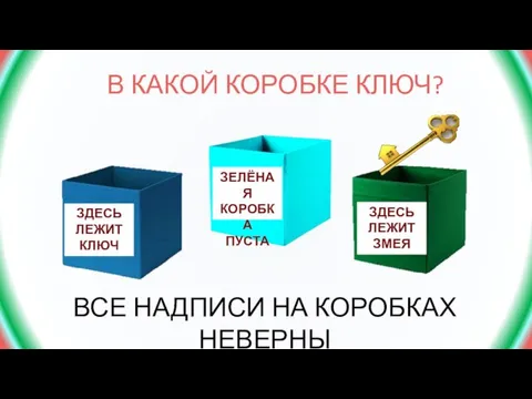 В КАКОЙ КОРОБКЕ КЛЮЧ? ВСЕ НАДПИСИ НА КОРОБКАХ НЕВЕРНЫ ЗДЕСЬ ЛЕЖИТ КЛЮЧ