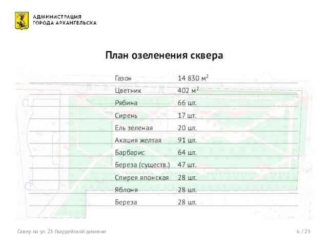 6 / 23 План озеленения сквера Сквер на ул. 23 Гвардейской дивизии