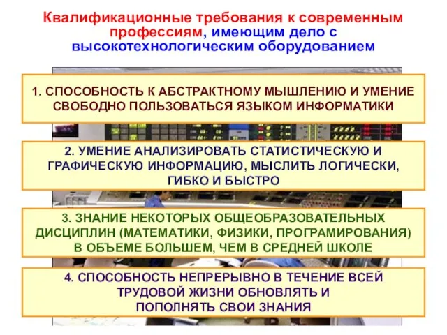 Квалификационные требования к современным профессиям, имеющим дело с высокотехнологическим оборудованием 1. СПОСОБНОСТЬ